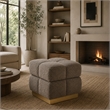 Anne Ottoman Stool with Storage- Gold Base- Gray Biscuit Tufted Fabric
