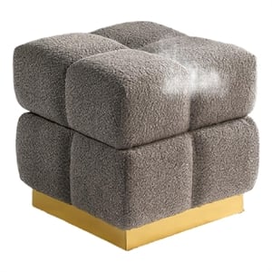 Anne Ottoman Stool with Storage- Gold Base- Gray Biscuit Tufted Fabric