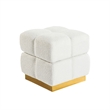 Anne Ottoman Stool with Storage- Gold Base- Beige Biscuit Tufted Fabric