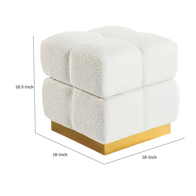 Anne Ottoman Stool with Storage- Gold Base- Beige Biscuit Tufted Fabric
