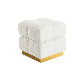 Anne Ottoman Stool with Storage- Gold Base- Beige Biscuit Tufted Fabric
