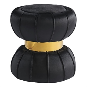 Penny Ottoman Stool with Gold Metal Trim- Bow-Tie Spool- Black Velvet