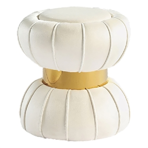 Penny Ottoman Stool with Gold Metal Trim- Bow-Tie Design- White Velvet