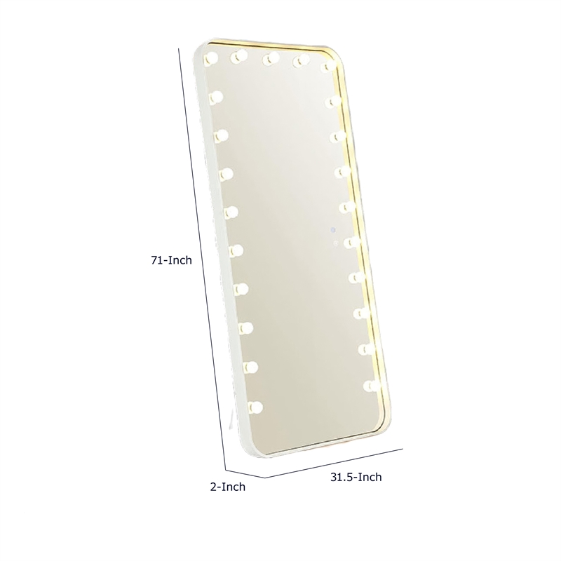 Samie LED Floor Mirror with Bluetooth- Touch Control- White Metal 32x71