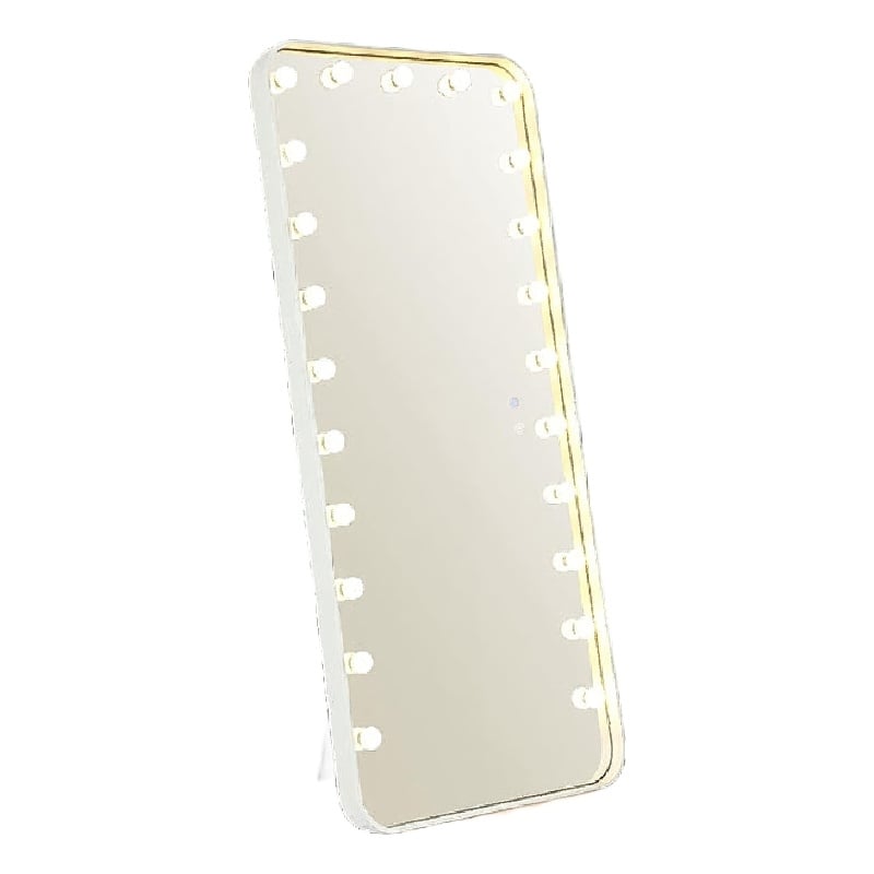 Samie LED Floor Mirror with Bluetooth- Touch Control- White Metal 32x71