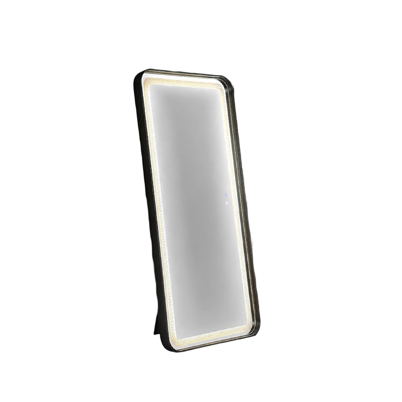 Madie Floor Mirror with LED Lights- Bluetooth Speaker- Black Metal 32x71