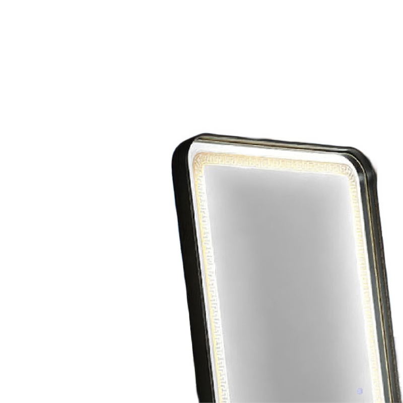 Madie Floor Mirror with LED Lights- Bluetooth Speaker- Black Metal 32x71