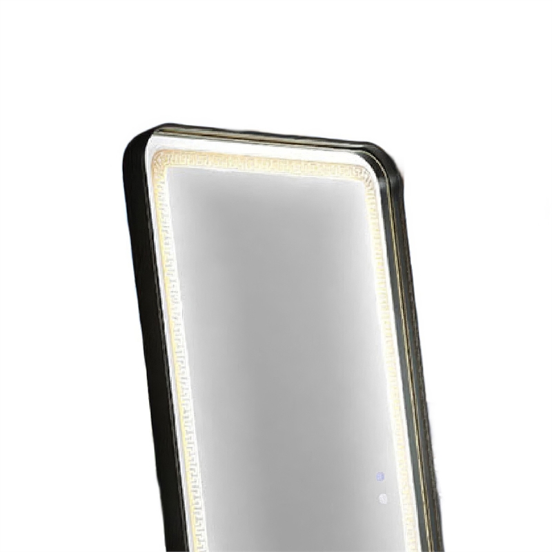 Madie Floor Mirror with LED Lights- Bluetooth Speaker- Black Metal 32x71
