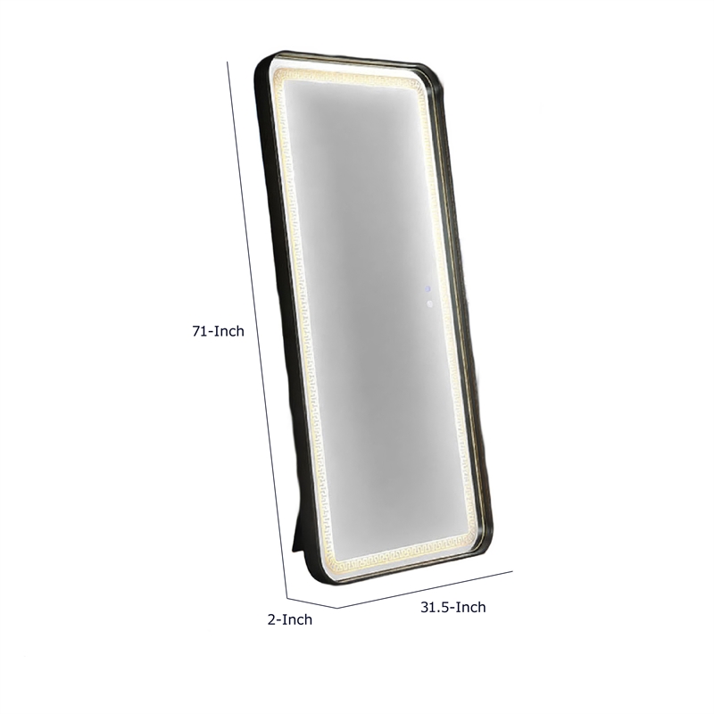 Madie Floor Mirror with LED Lights- Bluetooth Speaker- Black Metal 32x71