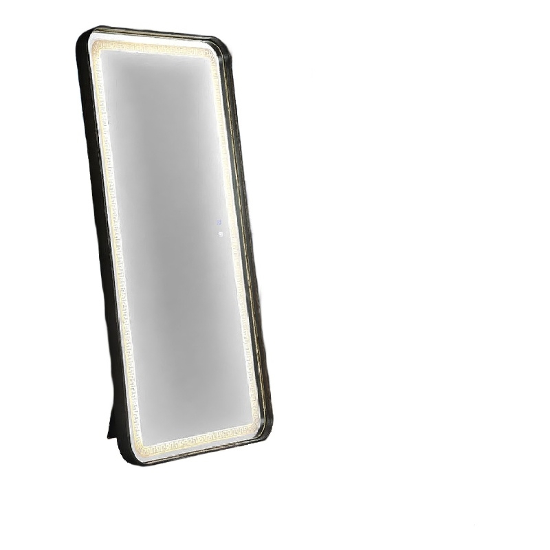 Madie Floor Mirror with LED Lights- Bluetooth Speaker- Black Metal 32x71