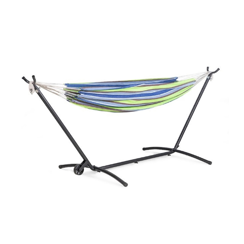 Joena Outdoor Hammock Stand with Angled Frame- Black Steel 130 Inch