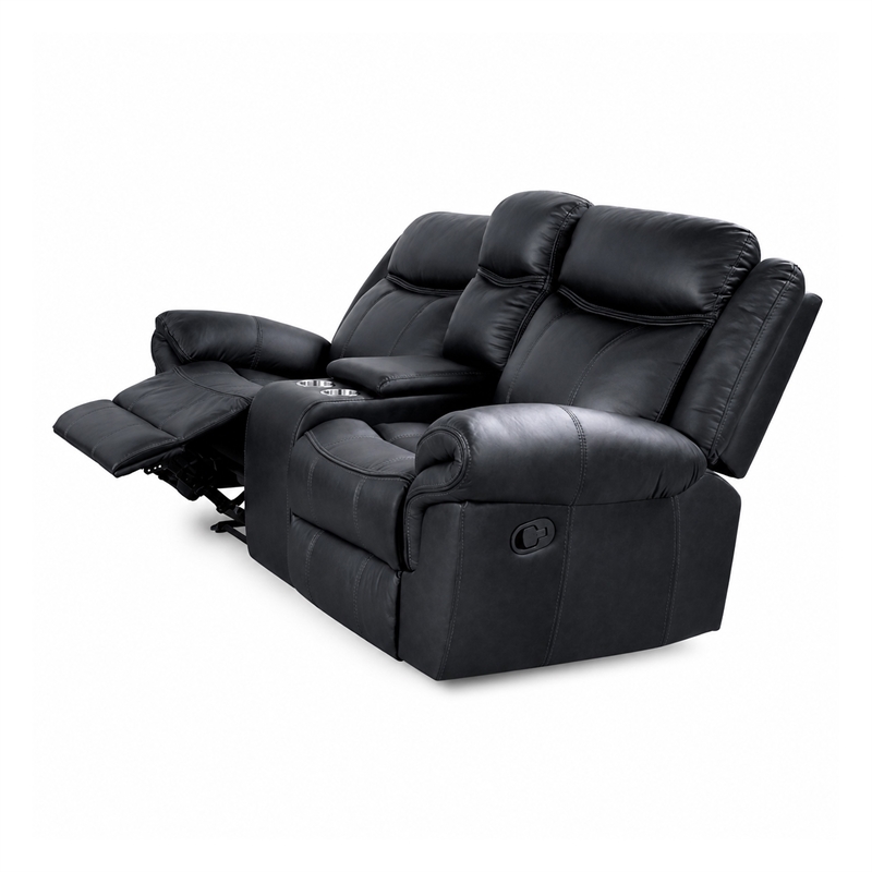 Manual Reclining Loveseat- Console Cupholders- Black Faux Leather 79 Inch
