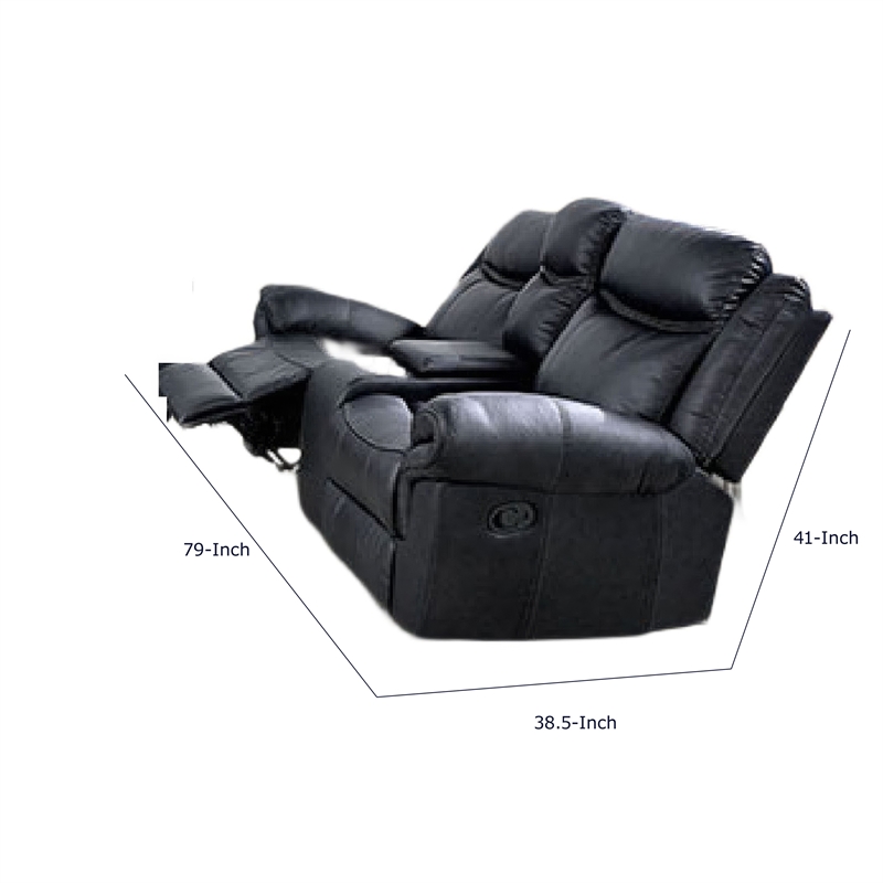 Manual Reclining Loveseat- Console Cupholders- Black Faux Leather 79 Inch