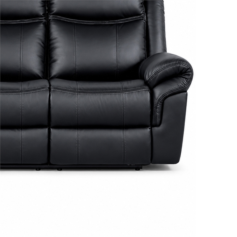 Arisa Manual Reclining Sofa- Drop-Down Table- Black Faux Leather 87 Inch