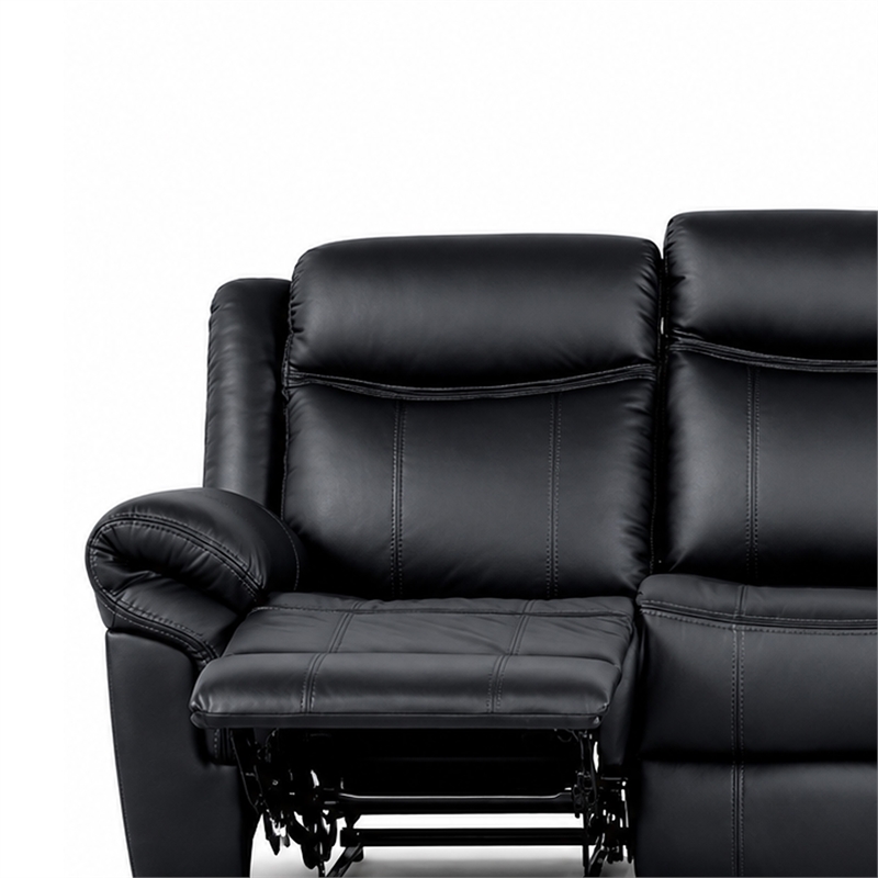 Arisa Manual Reclining Sofa- Drop-Down Table- Black Faux Leather 87 Inch