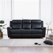 Arisa Manual Reclining Sofa- Drop-Down Table- Black Faux Leather 87 Inch