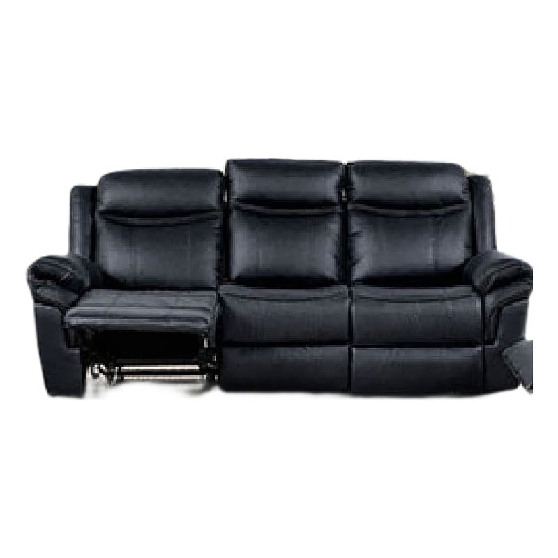 Arisa Manual Reclining Sofa- Drop-Down Table- Black Faux Leather 87 Inch