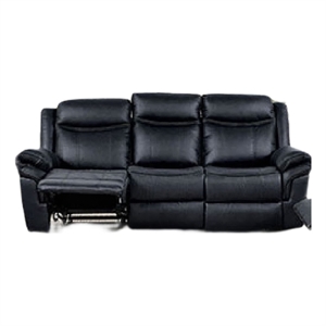 Arisa Manual Reclining Sofa- Drop-Down Table- Black Faux Leather 87 Inch