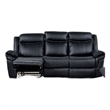 Arisa Manual Reclining Sofa- Drop-Down Table- Black Faux Leather 87 Inch