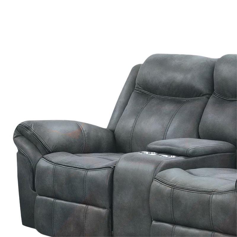 Arisa Manual Reclining Loveseat w Console- Dark Gray Faux Leather 79 Inch