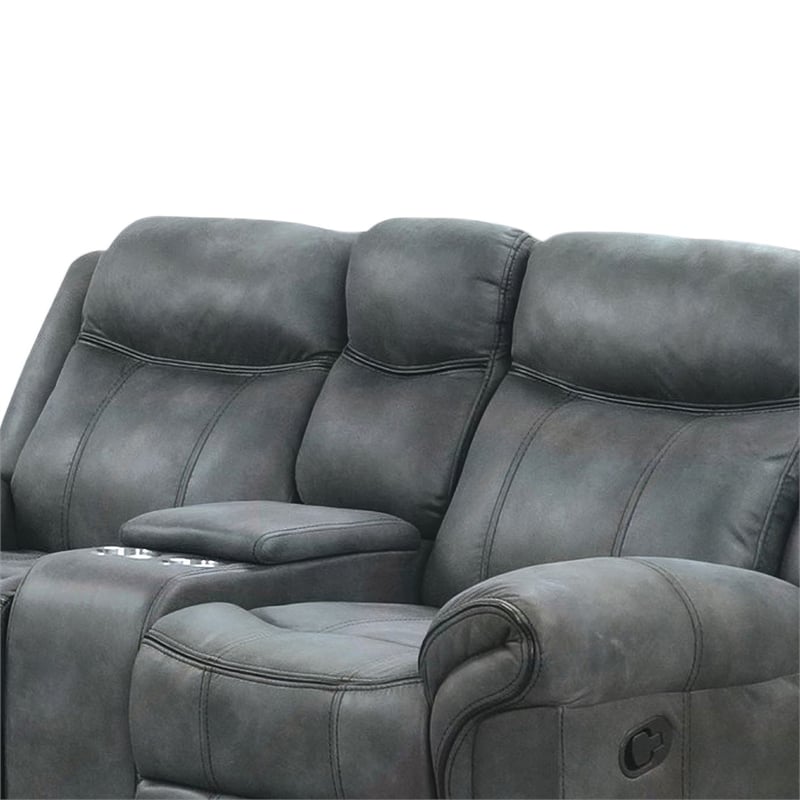 Arisa Manual Reclining Loveseat w Console- Dark Gray Faux Leather 79 Inch