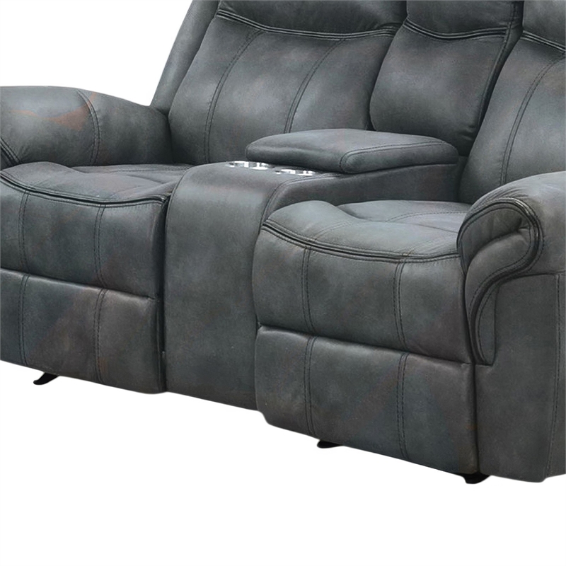 Arisa Manual Reclining Loveseat w Console- Dark Gray Faux Leather 79 Inch