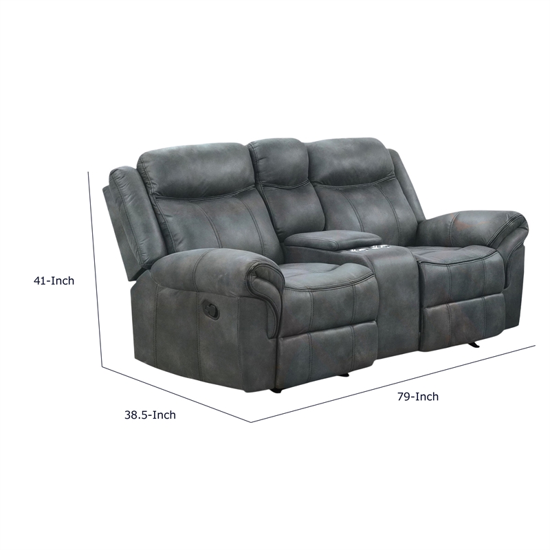 Arisa Manual Reclining Loveseat w Console- Dark Gray Faux Leather 79 Inch