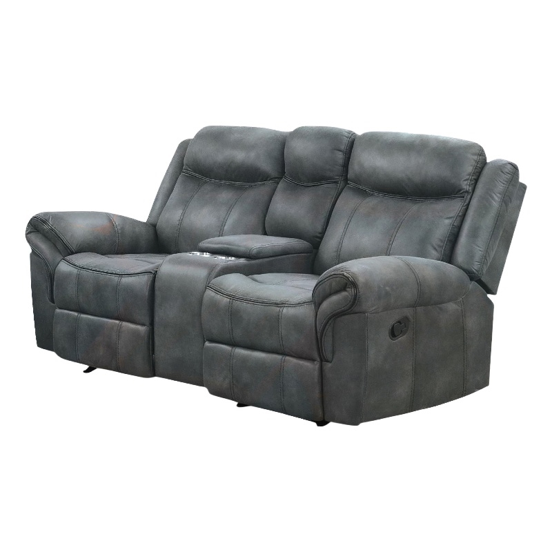 Arisa Manual Reclining Loveseat w Console- Dark Gray Faux Leather 79 Inch