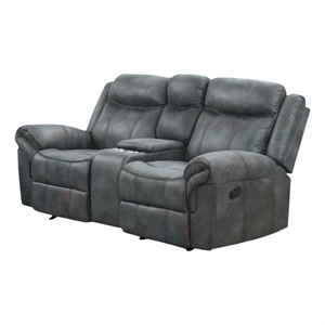 Arisa Manual Reclining Loveseat w Console- Dark Gray Faux Leather 79 Inch