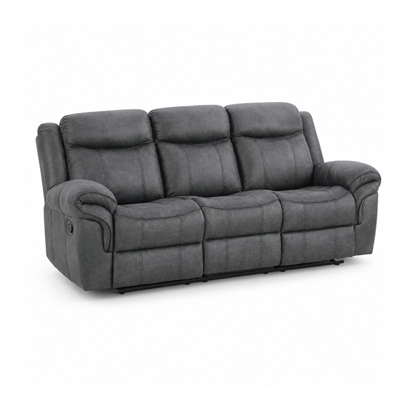 Arisa Manual Reclining Sofa- Drop-Down Table- Gray Faux Leather 87 Inch