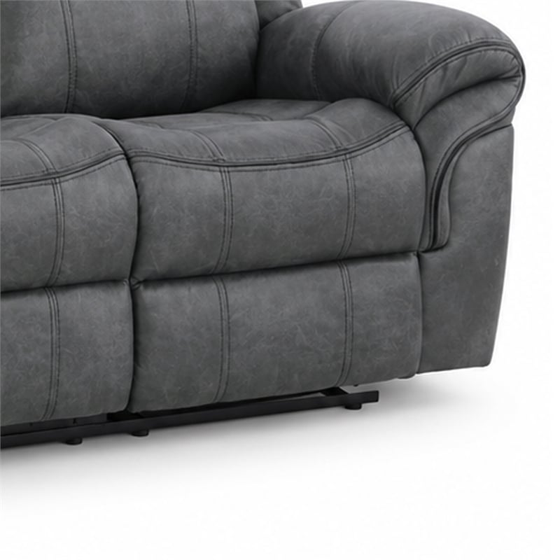 Arisa Manual Reclining Sofa- Drop-Down Table- Gray Faux Leather 87 Inch