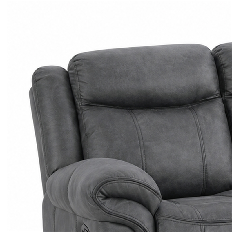 Arisa Manual Reclining Sofa- Drop-Down Table- Gray Faux Leather 87 Inch