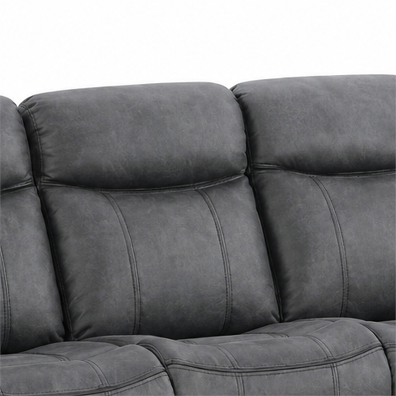 Arisa Manual Reclining Sofa- Drop-Down Table- Gray Faux Leather 87 Inch
