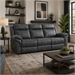 Arisa Manual Reclining Sofa- Drop-Down Table- Gray Faux Leather 87 Inch