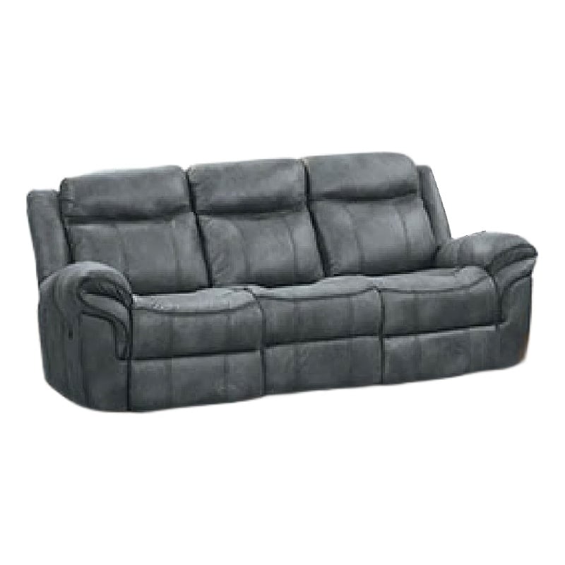 Arisa Manual Reclining Sofa- Drop-Down Table- Gray Faux Leather 87 Inch