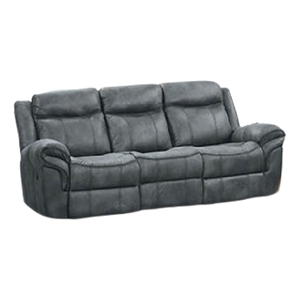 Arisa Manual Reclining Sofa- Drop-Down Table- Gray Faux Leather 87 Inch