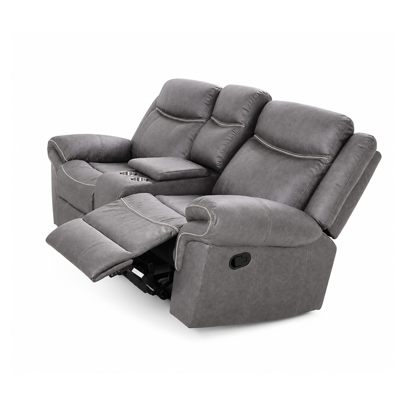 Arisa Manual Reclining Loveseat- Console- Gray Faux Leather 79 Inch