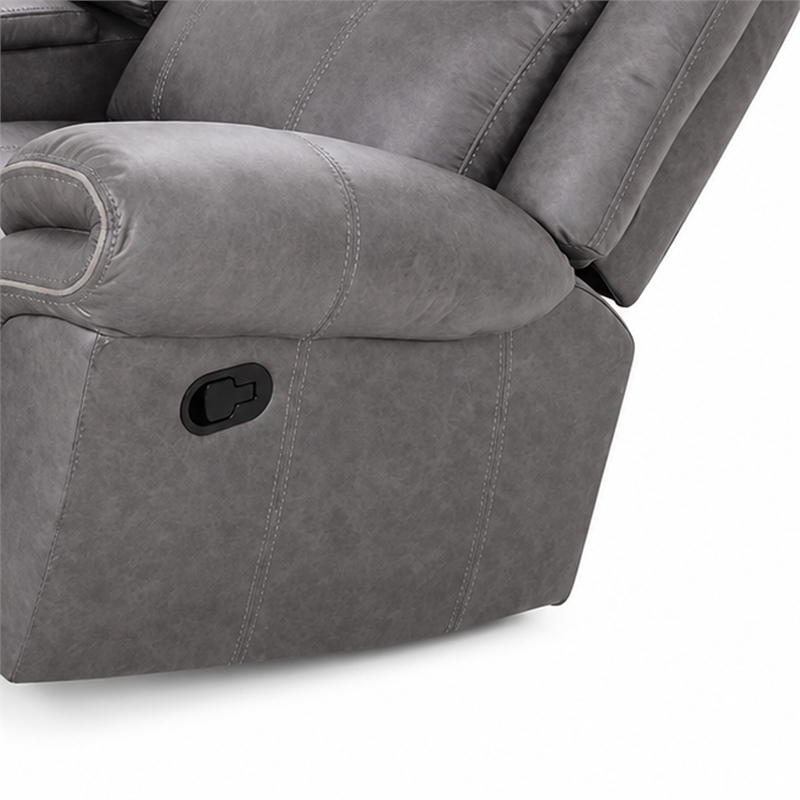 Arisa Manual Reclining Loveseat- Console- Gray Faux Leather 79 Inch