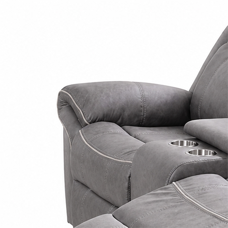 Arisa Manual Reclining Loveseat- Console- Gray Faux Leather 79 Inch