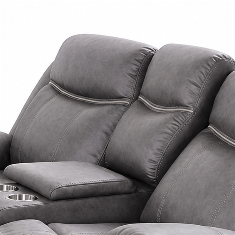 Arisa Manual Reclining Loveseat- Console- Gray Faux Leather 79 Inch