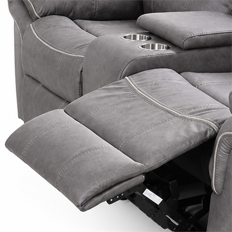 Arisa Manual Reclining Loveseat- Console- Gray Faux Leather 79 Inch