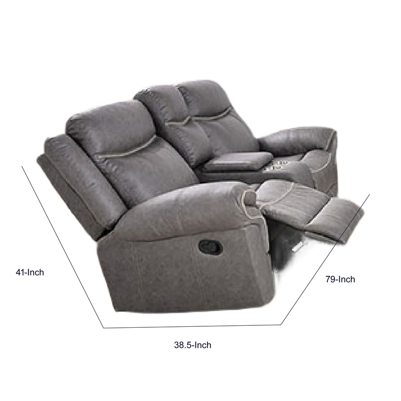 Arisa Manual Reclining Loveseat- Console- Gray Faux Leather 79 Inch