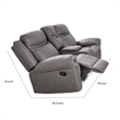Arisa Manual Reclining Loveseat- Console- Gray Faux Leather 79 Inch