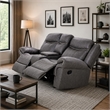 Arisa Manual Reclining Loveseat- Console- Gray Faux Leather 79 Inch