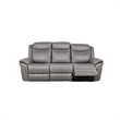 Arisa Manual Reclining Sofa- Drop-Down Table- Gray Faux Leather 87 Inch