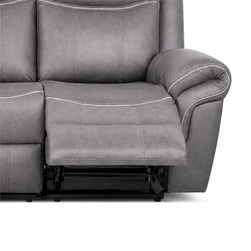 Arisa Manual Reclining Sofa- Drop-Down Table- Gray Faux Leather 87 Inch