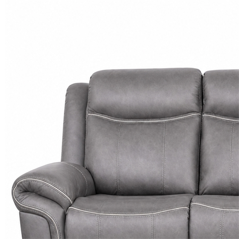 Arisa Manual Reclining Sofa- Drop-Down Table- Gray Faux Leather 87 Inch