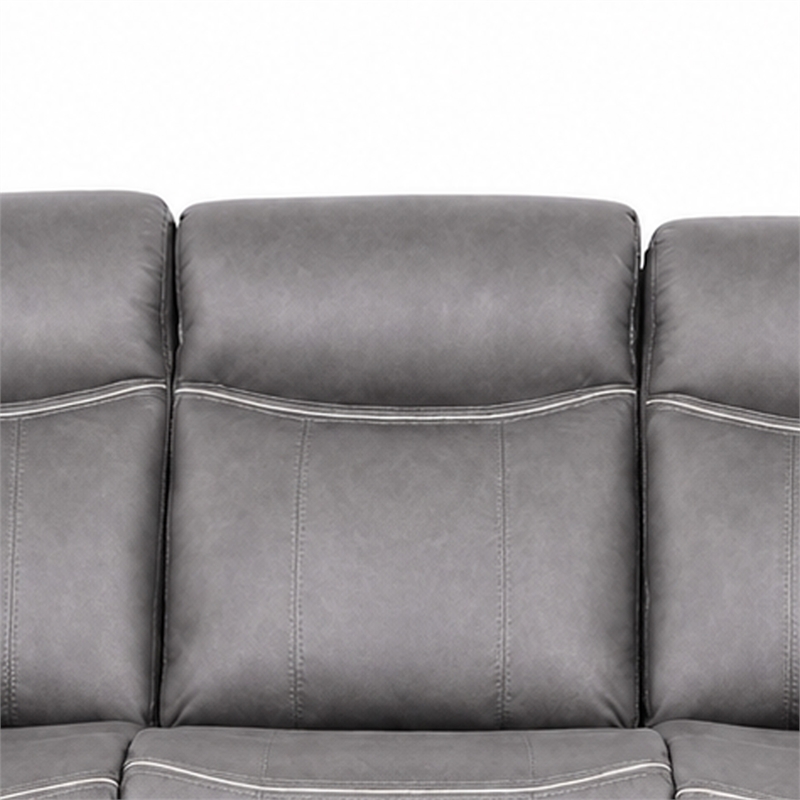 Arisa Manual Reclining Sofa- Drop-Down Table- Gray Faux Leather 87 Inch