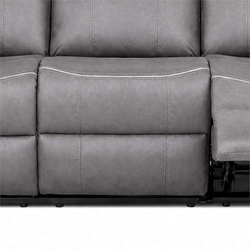 Arisa Manual Reclining Sofa- Drop-Down Table- Gray Faux Leather 87 Inch
