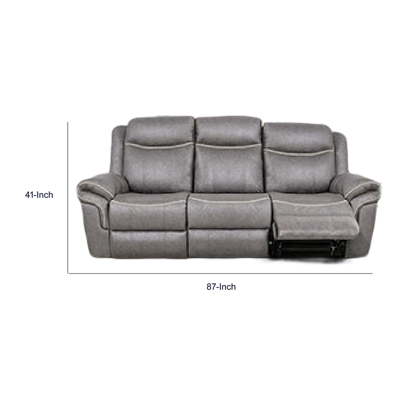 Arisa Manual Reclining Sofa- Drop-Down Table- Gray Faux Leather 87 Inch